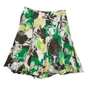 Chicos Womens  Floral A-Line Skirt Size 2 Medium Green/White/Brown